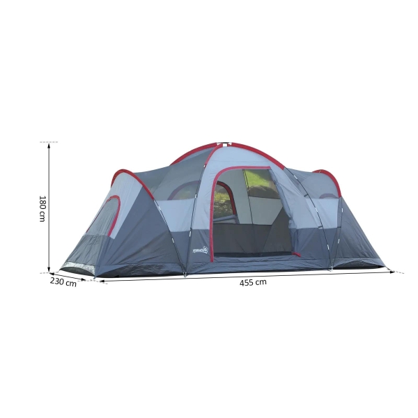 Outsunny Tenda de Campismo para 5-6 Pessoas Impermeável 3000mm+ Anti UV com Bolsa de Transporte e Gancho para Luz 455x230x180cm Cinza - Image 3