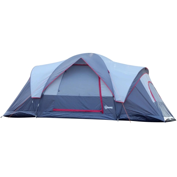Outsunny Tenda de Campismo para 5-6 Pessoas Impermeável 3000mm+ Anti UV com Bolsa de Transporte e Gancho para Luz 455x230x180cm Cinza