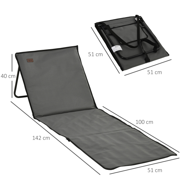 Outsunny Conjunto de 2 Esteiras de Praia Dobrável Esteiras Acolchoadas com Encosto Reclinável 142x51x40 cm Cinza - Image 3