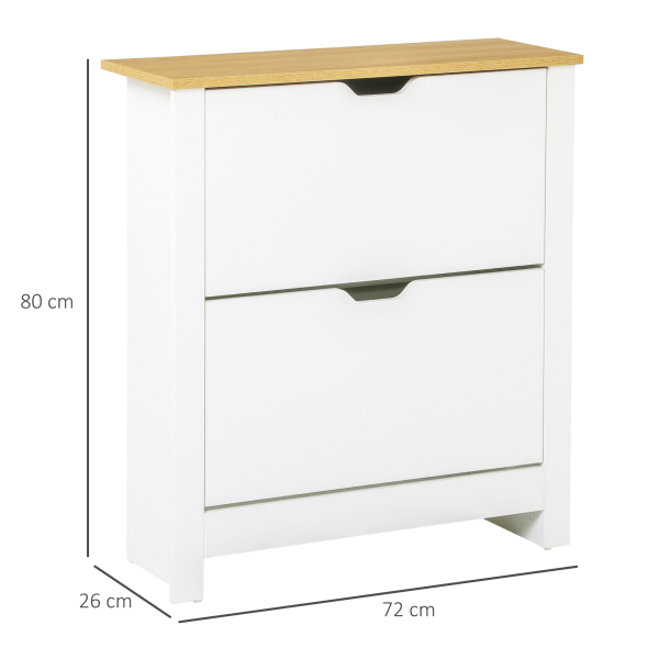 HOMCOM Sapateira Branca Estreita Armário para Sapatos com 2 Gavetas Basculantes para 12 Pares de Sapatos 72x26x80 cm - Image 3