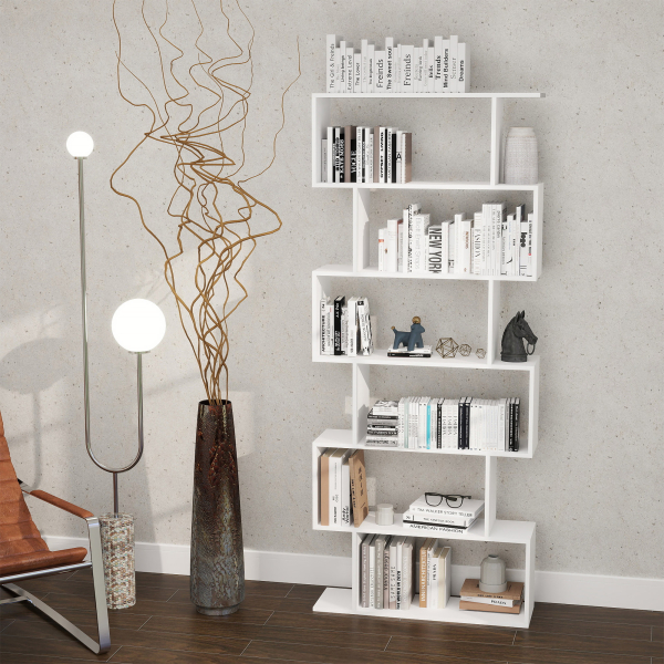 HOMCOM Estante de 6 prateleiras para Sala de jantar Sala de estar Design moderno Suporte de parede 80x23x192cm Madeira - Image 2