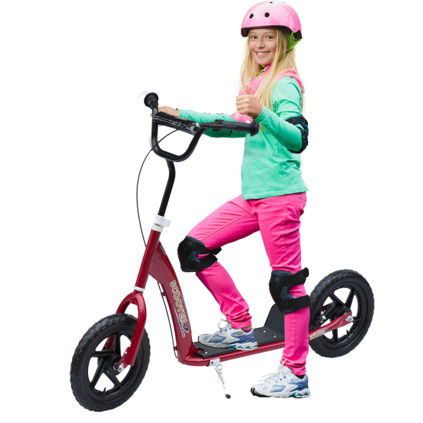 HOMCOM Trotinete para Crianças acima de 5 anos Scooter de 2 Rodas Grandes de 12 Polegadas com Freio e Guidão Ajustável em Altura Carga Máx. 100kg 120x52x80-88cm Vermelho - Image 2