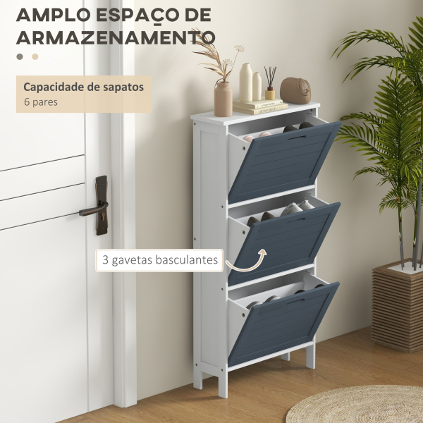 HOMCOM Sapateira Estreita Armário para Sapatos Alto com 3 Compartimentos para 6 Pares de Sapatos 53x18x108,5 cm Cinza e Branco - Image 4