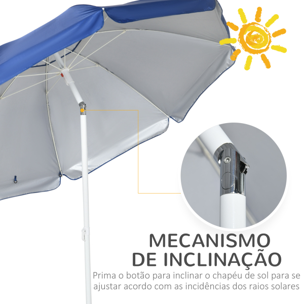 Outsunny Chapéu de Sol de Praia com Painel Lateral Manivela Manual Teto Inclinável 2 Bolsos e 2 Janelas Ø191x211 cm Azul - Image 4