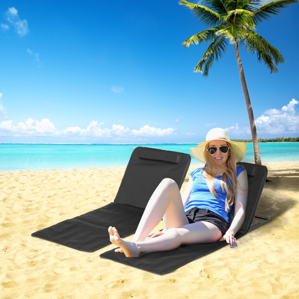 Outsunny Conjunto de 2 Esteiras de Praia com Encosto Reclinável em 5 Níveis Bolsa de Transporte e Apoio de Cabeça 48x134x33-43 cm Preto - Image 2