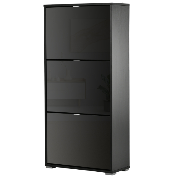 HOMCOM Armário de Sapatos Moderno Sapateira para Corredor Entrada com 6 Prateleiras de Armazenamento Espaço de Exibição 60x26x124cm Preto
