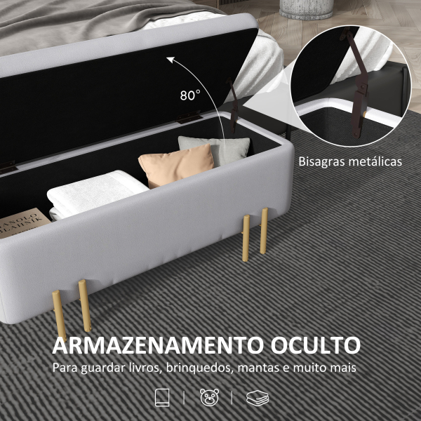 HOMCOM Banco Pé de Cama para Dormitório 70L em Veludo Pés de Metal para Entrada Sala de Estar 100x40x42 cm Cinza Claro - Image 4