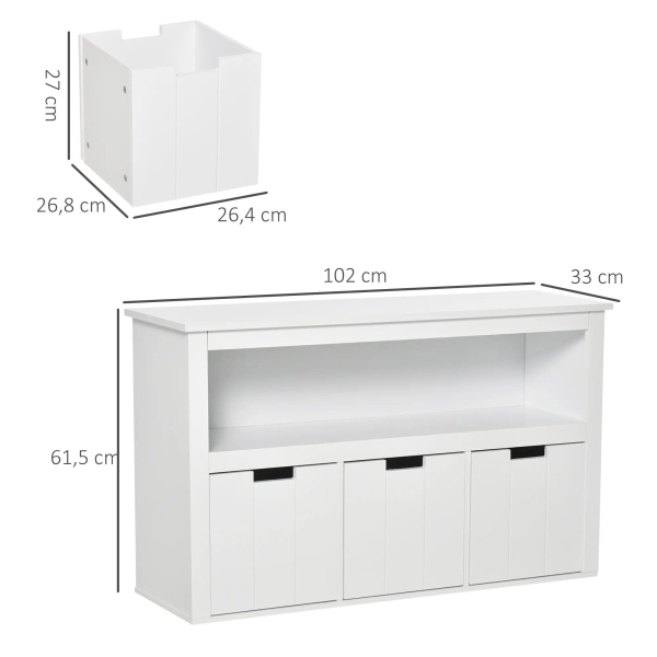 HOMCOM Aparador de Sala de Estar Armário Auxiliar de Armazenamento Moderno com Prateleira Aberta e 3 Gavetas para Dormitório Sala de Estar 102x33x61,5cm Branco - Image 3
