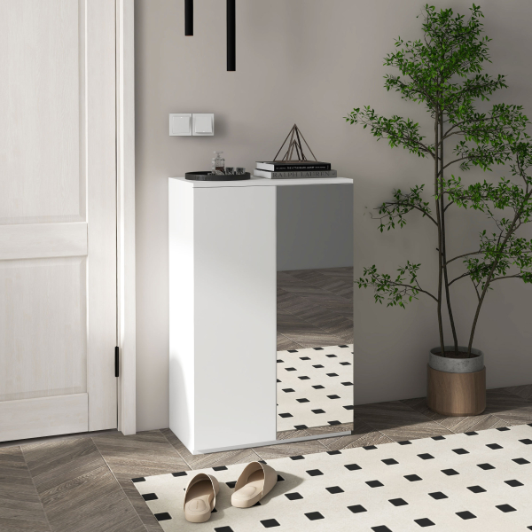 HOMCOM Sapateira com Espelho Móvel Sapateira para 18 Pares de Sapatos com Prateleiras Ajustáveis 60x32x95 cm Branco - Image 2