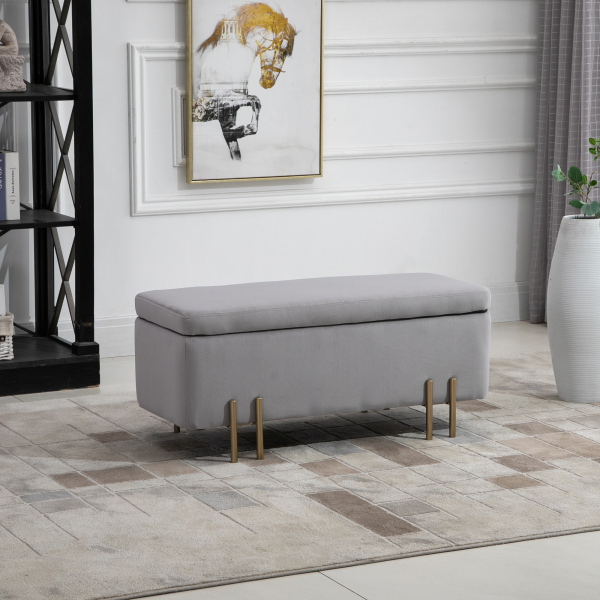 HOMCOM Banco Pé de Cama para Dormitório 70L em Veludo Pés de Metal para Entrada Sala de Estar 100x40x42 cm Cinza Claro - Image 2