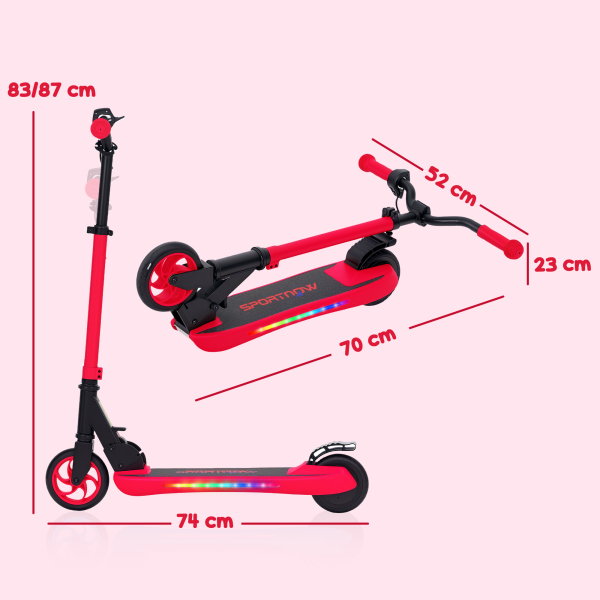 SPORTNOW Trotinete Elétrica Dobrável para Crianças 120 W Autonomia 6 km e Máximo 10 km/h com Travão Luzes LED 74x52x83-87 cm Vermelho - Image 3