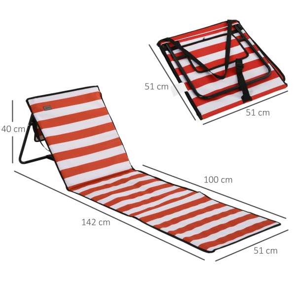 Outsunny Conjunto de 2 Esteiras de Praia Dobrável Esteiras Acolchoadas com Encosto Reclinável  142x51x40 cm Branco e Vermelho - Image 3