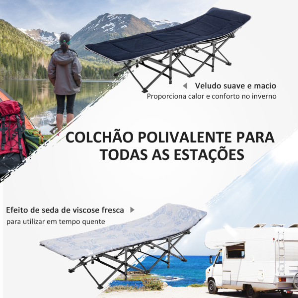 Outsunny Cama de Campismo Dobrável com Almofada Bolso Lateral e Bolsa de Transporte 188x64,5x53 cm Preto e Azul Escuro - Image 4