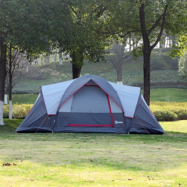 Outsunny Tenda de Campismo para 5-6 Pessoas Impermeável 3000mm+ Anti UV com Bolsa de Transporte e Gancho para Luz 455x230x180cm Cinza - Image 2