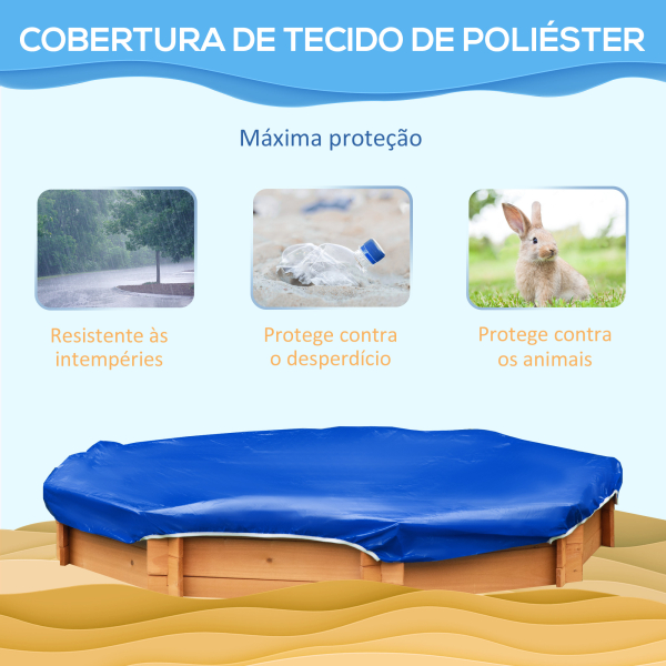 Outsunny Caixa de Areia de Madeira para Crianças Caixa de Areia Infantil com Cobertura de Poliéster 139,5x139,5x21,5 cm Vermelho e Azul - Image 4