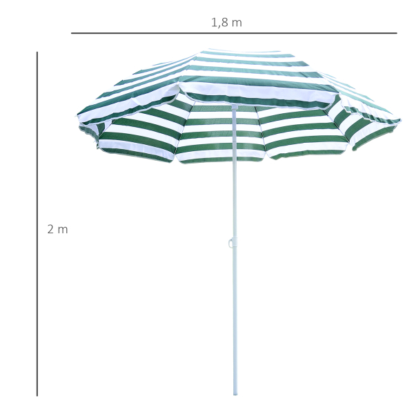 Outsunny Chapéu de Sol de Praia Ø180cm com Teto Inclinável e Mastro de Metal Proteção Solar para Jardim Terraço Exterior Listras Verdes e Branco - Image 3
