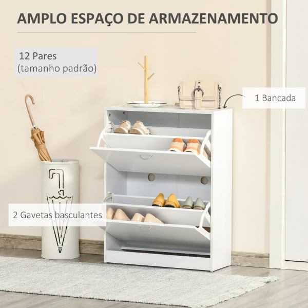 HOMCOM Sapateira de Madeira com 2 Compartimentos para Entrada Corredor Dormitório Sala de Estar 60x24x80 cm Branco - Image 4