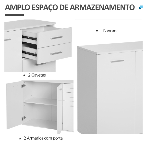 HOMCOM Armário Aparador amplo espaço de Armazenamento para sala de jantar com portas e gavetas 106x35x76cm Branco - Image 4