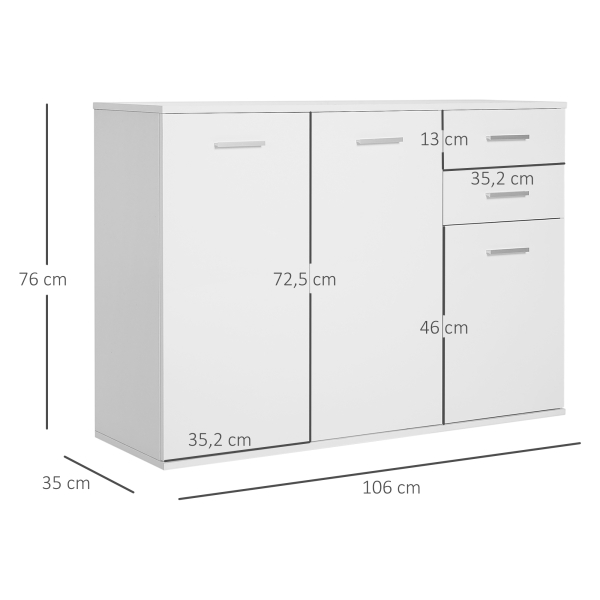 HOMCOM Armário Aparador amplo espaço de Armazenamento para sala de jantar com portas e gavetas 106x35x76cm Branco - Image 3