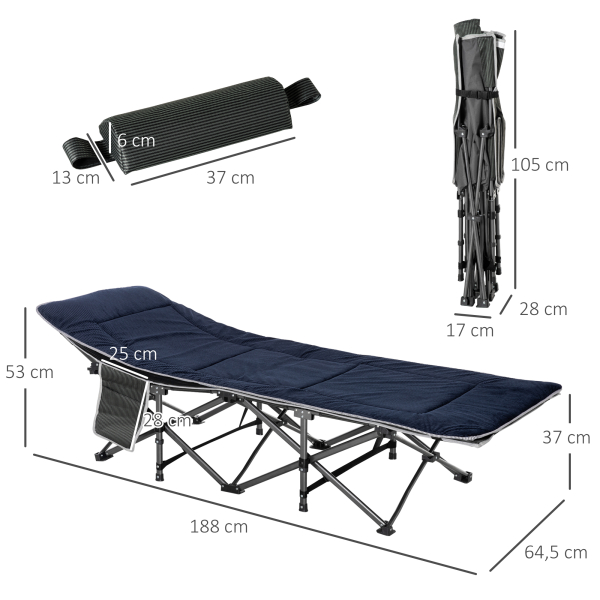 Outsunny Cama de Campismo Dobrável com Almofada Bolso Lateral e Bolsa de Transporte 188x64,5x53 cm Preto e Azul Escuro - Image 3