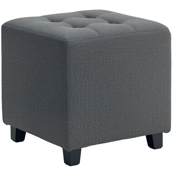 HOMCOM Apoio para os Pés Sala de Estar Banco Estofado em Linho com Bolso Lateral Tampa com Botões  35x35x35 cm Cinzento