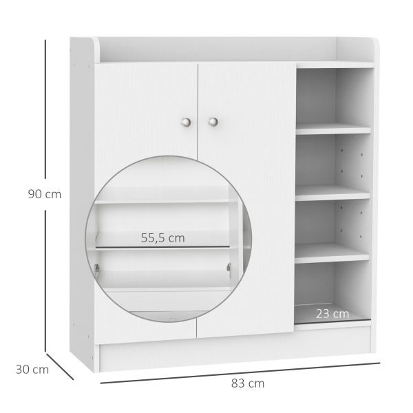 HOMCOM Sapateira Armário Multiuso com 2 Portas Prateleiras Interiores e 4 Prateleiras Exteriores com Altura Ajustável 83x30x90 cm Branco - Image 3