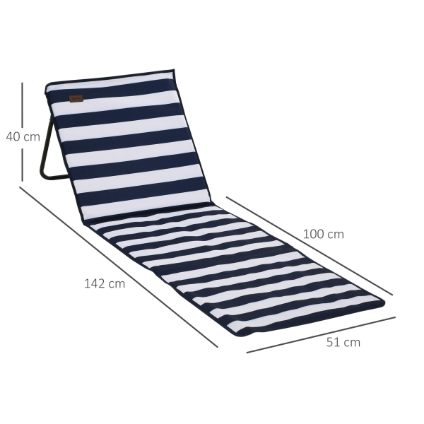 Outsunny Conjunto de 2 Esteiras de Praia Dobrável Esteiras Acolchoadas com Encosto Reclinável  142x51x40 cm Branco e Azul - Image 3