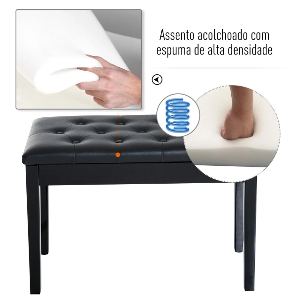 HOMCOM Banco de Piano Banco para Piano com Espaço de Armazenamento Assento de Couro Sintético Acolchoado76x36x50cm Preto - Image 4