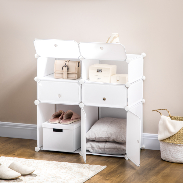 HOMCOM Armário Modular de Plástico Armário Modular com 6 Cubos Organizador de Roupas Sapatos Brinquedos 75x37x73cm Branco - Image 7