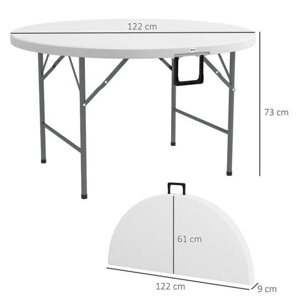 Outsunny Mesa de Jardim Redonda Mesa de Varanda Dobrável com Estrutura de Aço e Bancada de HDPE Ø122x73 cm Branco - Image 3