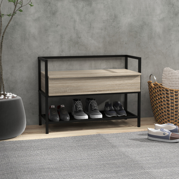 HOMCOM Banco Sapateira com Compartimento Oculto 84x39,5x61 cm Preto e Madeira - Image 2