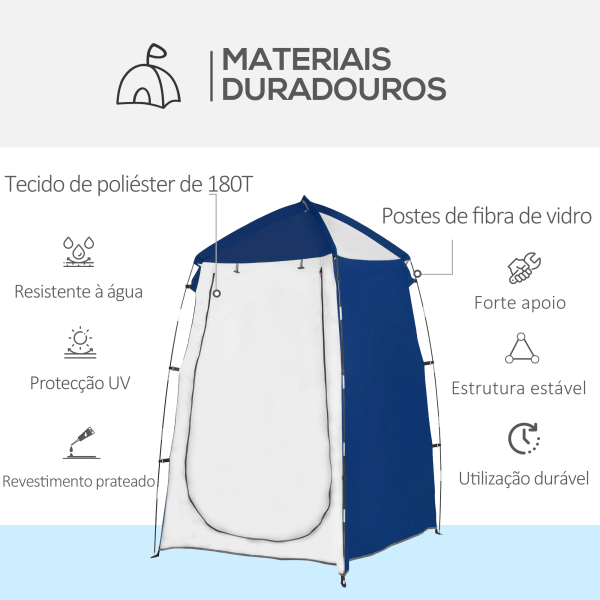 Outsunny Tenda de Duche Campismo Portátil UV+25 Tenda para Casa de Banho Trocador com Janela e Bolsa de Transporte 123x121x98cm Azul - Image 4