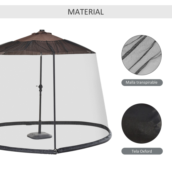 Outsunny Rede Mosquiteira para Chapéus de Sol de Jardim Ø3m Cobertura de Rede de Chapéu de Sol com Zíper e Tubo Enchido com Água para Terraço Balcão Exterior Preto - Image 6