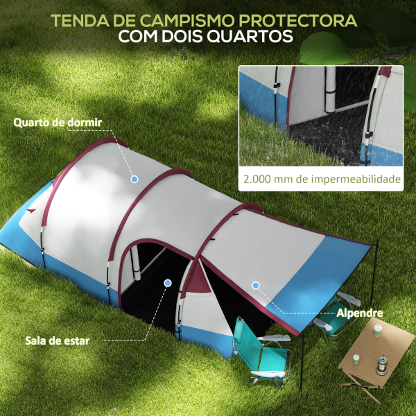 Outsunny Tenda de Campismo Familiar para 2-3 Pessoas com 2 Áreas e Bolsa de Transporte Impermeável 420x200x150 cm Multicolor - Image 4