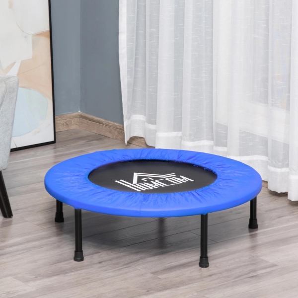 HOMCOM Trampolim Fitness Ø81cm Trampolim de Aço com Borda Protetora e 28 Molas para Exercícios em Interior E Exterior Carga 100kg 81x81x22,5cm Preto e Azul - Image 2