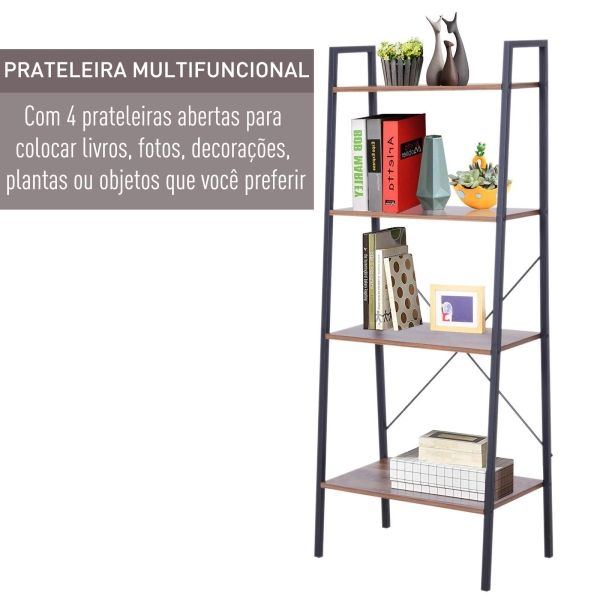 HOMCOM Estante de escada com 4 prateleiras para sala de estar  60x35x145cm preto e madeira - Image 5