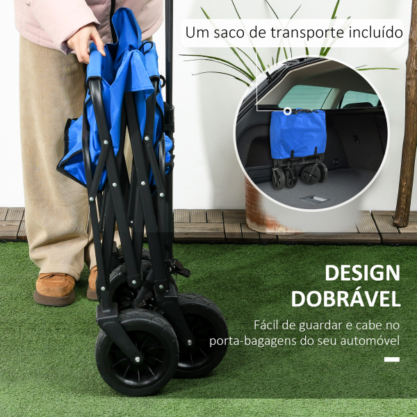 Outsunny Carrinho de Transporte Dobrável com Toldo Removível e Alça Ajustável Capacidade 100 kg para Campismo 97x52x105 cm Azul - Image 4