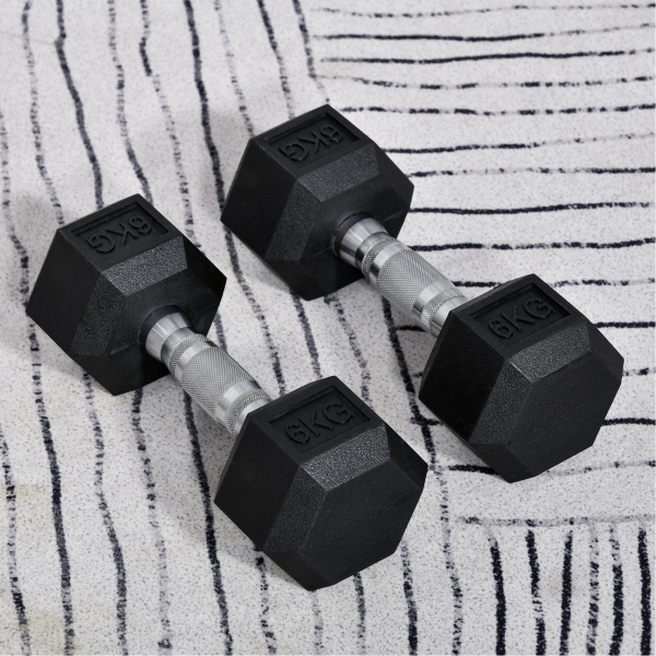 HOMCOM Conjunto de Halteres 12 kg com Barra Metálica e Cabeça Hexagonal para Treino em Casa Ginásio 28,8x11,5 cm Preto e Prata - Image 2