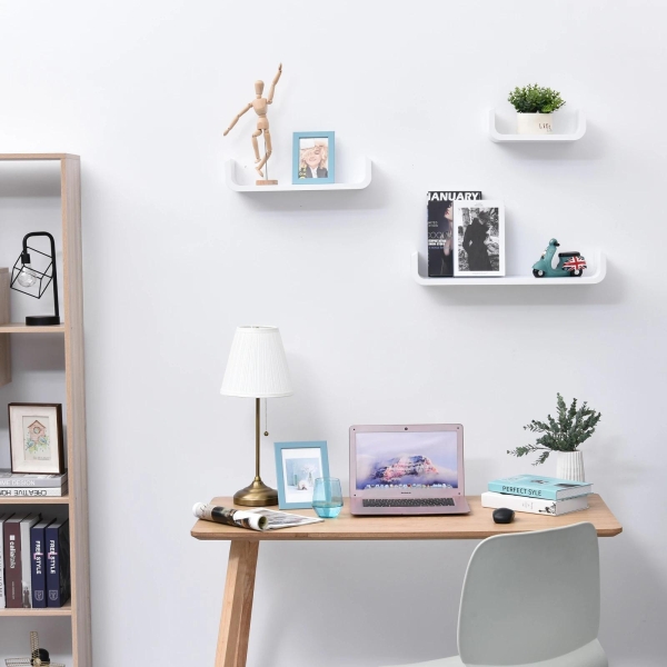 HOMCOM Conjunto de 3 Prateleiras Flutuantes 60/45/30x15x10 cm Prateleiras de Parede para Armazenamento de Livros Fotos Decoração para Sala de Estar Corredor Dormitório Branco - Image 8