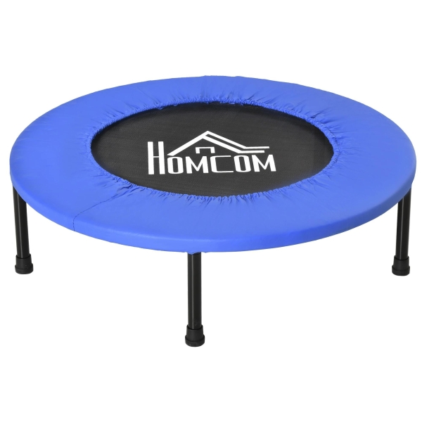 HOMCOM Trampolim Fitness Ø81cm Trampolim de Aço com Borda Protetora e 28 Molas para Exercícios em Interior E Exterior Carga 100kg 81x81x22,5cm Preto e Azul