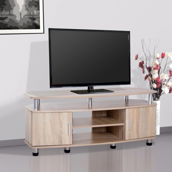 HOMCOM Móvel de TV Moderno Móvel para TV com Armário 2 Portas 2 Prateleiras 120x39,5x52cm Carvalho - Image 2