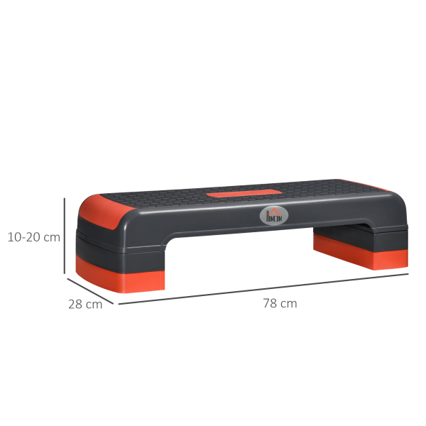 HOMCOM Plataforma Step Fitness com Altura Ajustável de 10/15/20cm Plataforma de Exercício 78x28x20cm Vermelho - Image 3