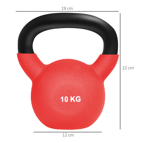 HOMCOM Kettlebell de 10 kg de Ferro Fundido Peso Russo com Revestimento de Neoprene para Treinamento de Força 18x11x20cm Vermelho - Image 3