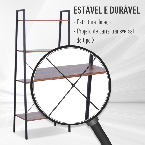 HOMCOM Estante de escada com 4 prateleiras para sala de estar  60x35x145cm preto e madeira - Image 6
