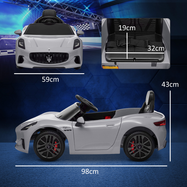 AIYAPLAY Carro Elétrico para Crianças Maserati Gran Turismo Folgore 12V Controlo Remoto Faróis Buzina e Música MP3 98x59x43 cm Cinza - Image 3