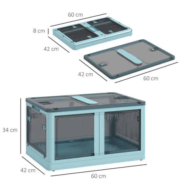 HOMCOM Caixa de Armazenamento Empilhável com Tampa 69L Caixa Organizadora Dobrável com Rodas 60x42x34 cm Azul - Image 3