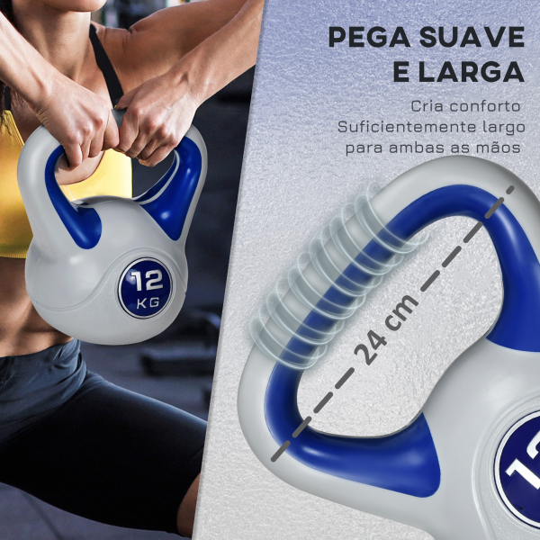 SPORTNOW Kettlebell 12 kg Peso Russo com Revestimento de PU e Enchimento de Areia para Treinamento 24x17x28 cm Azul e Cinza - Image 4