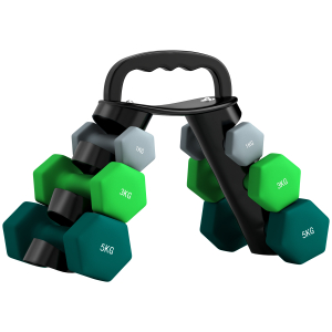 SPORTNOW Conjunto de Halteres 2 x 1kg 2 x 3kg e 2 x 5kg Halteres Hexagonais com Suporte de Armazenamento para Treino Multicor