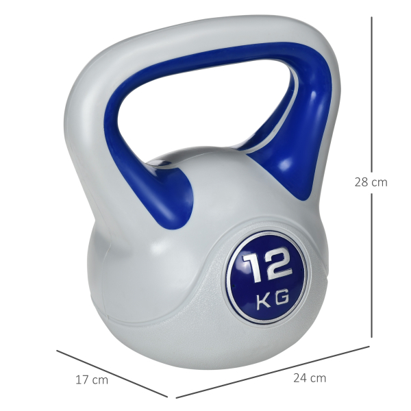 SPORTNOW Kettlebell 12 kg Peso Russo com Revestimento de PU e Enchimento de Areia para Treinamento 24x17x28 cm Azul e Cinza - Image 3