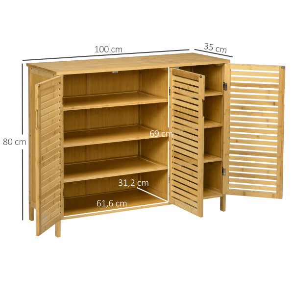 HOMCOM Sapateira de Entrada com 3 Portas de Persiana Prateleiras Ajustáveis para 16 Pares de Sapatos 100x35x80 cm Natural - Image 3